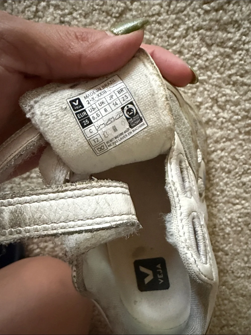 Veja Kids White Sneakers with Blue V Logo and Velcro